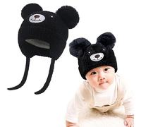 Chapeaux Tricoté Enfant Hiver Chapeau pour Enfant Bébé Mignonne ourse Epais Chapeaux avec Double Pompon Cagoule Cagoule Chapeaux doublée en Polaire Bonnet Bébé Fille Garçon pour 1-5 Ans