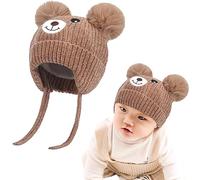 Chapeaux Tricoté Enfant Hiver Chapeau pour Enfant Bébé Mignonne ourse Epais Chapeaux avec Double Pompon Cagoule Cagoule Chapeaux doublée en Polaire Bonnet Bébé Fille Garçon pour 1-5 Ans