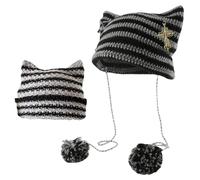 Chapeaux Tricotés À Oreilles De Chat 2 Pièces, Chapeaux De Pull Mignons, Chapeaux D'Extérieur, Chapeaux Rayés À La Mode, Chapeaux Chauds d'hiver, Accessoires Gothiques