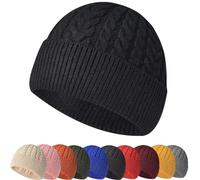 Chapeaux Tricotés Chauds d'hiver Homme Femme Beanie Hat Swag Miki Hat Laine Mérinos Beanie Hat Bonnet de Pêcheur Unisex Bonnet de Trawler Watch Cap,Noir