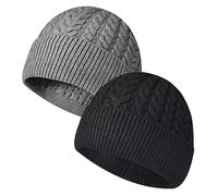 Chapeaux Tricotés Chauds d'hiver Homme Femme Beanie Hat Swag Miki Hat Laine Mérinos Beanie Hat Bonnet de Pêcheur Unisex Bonnet de Trawler Watch Cap,Noir + Gris Clair