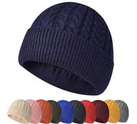 Chapeaux Tricotés Chauds d'hiver Homme Femme Beanie Hat Swag Miki Hat Laine Mérinos Beanie Hat Bonnet de Pêcheur Unisex Bonnet de Trawler Watch Cap,Bleu Marine