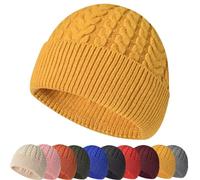 Chapeaux Tricotés Chauds d'hiver Homme Femme Beanie Hat Swag Miki Hat Laine Mérinos Beanie Hat Bonnet de Pêcheur Unisex Bonnet de Trawler Watch Cap,Jaune