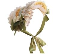 Chapeaux victoriens pour femmes bonnet victorien ajustable avec nœuds verts et dentelle blanche chapeau Lolita avec sangle pour costume de thé