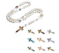 Chapelet avec croix catholique - Collier tendance avec pendentif en forme de croix - Bijoux religieux pour femmes, hommes, filles, garçons - Chapelet fait à la main - Chaîne de collier de perles