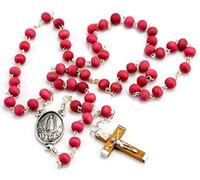 Chapelet avec perles parfumées avec odeur de rose, croix en bois et sachet imprimé avec images de la Vierge Marie, convertible en colliers pour femme. Chapelet parfumé de rose., 6x7 mm, Bois