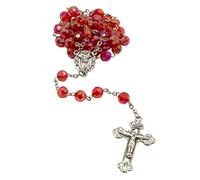 Chapelet avec pierre de naissance | Perles irisées multi-facettes avec médaille centrale argentée et crucifix | Excellent cadeau catholique pour première communion et confirmation, Plastique, Pas de gemme