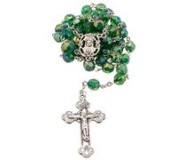 Chapelet avec pierre de naissance | Perles irisées multi-facettes avec médaille centrale argentée et crucifix | Excellent cadeau catholique pour première communion et confirmation, Plastique, Pas de gemme