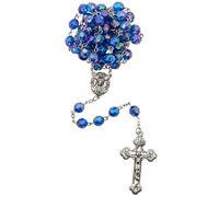 Chapelet avec pierre de naissance | Perles irisées multi-facettes avec médaille centrale argentée et crucifix | Excellent cadeau catholique pour première communion et confirmation, Plastique, Pas de gemme