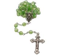 Chapelet avec pierre de naissance | Perles irisées multi-facettes avec médaille centrale argentée et crucifix | Excellent cadeau catholique pour première communion et confirmation, Plastique, Pas de gemme