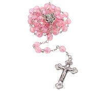 Chapelet avec pierre de naissance | Perles irisées multi-facettes avec médaille centrale argentée et crucifix | Excellent cadeau catholique pour première communion et confirmation, Plastique, Pas de gemme