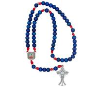Chapelet Carlo Acutis en bois avec croix de monstrance | Saint patron de l'Internet | Bleu et rouge | Premier saint millénaire | Excellent cadeau catholique pour confirmation