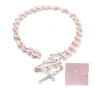 Chapelet catholique, chapelet rétro, avec pochette cadeau en velours, chapelet pour communion, fille, perles artificielles catholiques, croix rétro, avec pochette cadeau en velours, baptême,