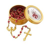 Chapelet catholique de confirmation avec étui, collier de prière en perles rouges avec centre du Saint-Esprit doré et crucifix traditionnel, cadeau souvenir confirmé en Christ, 41,9 cm, 41,9 cm,