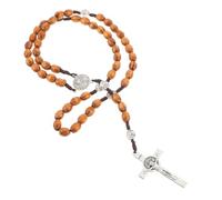 Chapelet Catholique en Bois Marron avec Pendentif Croix pour Hommes Femmes | Perles de Bois, Style Classique, pour Contemplation et Occasions Sacrées, Accessoire Religieux Décoratif