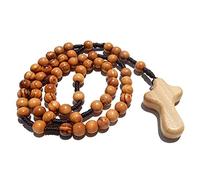 Chapelet catholique en corde de bois d'olivier avec croix de confort - Produit HJW de qualité premium - Perles de prière chrétiennes au design exclusif pour une expérience spirituelle significative