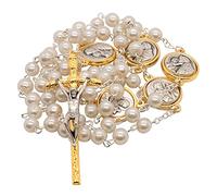 Chapelet catholique nacré avec médailles | Saint Benoît, Saint François, Saint Michel, cœur sacré ou notre Dame de Guadalupe | Excellent cadeau pour première communion et confirmation, Pas de gemme