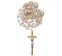 Chapelet catholique nacré avec médailles | Saint Benoît, Saint François, Saint Michel, cœur sacré ou notre Dame de Guadalupe | Excellent cadeau pour première communion et confirmation, Pas de gemme