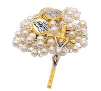 Chapelet catholique nacré avec médailles | Saint Benoît, Saint François, Saint Michel, cœur sacré ou notre Dame de Guadalupe | Excellent cadeau pour première communion et confirmation, Pas de gemme