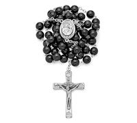 Chapelet catholique pour femmes et hommes béni pendant l'angélus du pape, chapelet traditionnel Notre Dame de la bonne santé en perles d'hématite - Cadeau catholique parfait, verre, paesina, Verre,