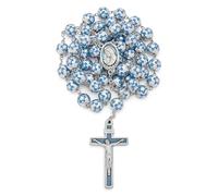 Chapelet catholique pour femmes et hommes béni pendant l'angélus du pape Sacré-Cœur de Jésus Chapelet en perles argentées décorées de fleurs roses - Cadeau catholique parfait, Étain, Pas de gemme