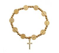 Chapelet de couleur dorée avec crucifix - Centre de table - Icônes de la miséricorde sacrée - Bracelet religieux en perles pour adolescentes