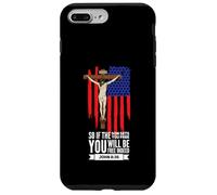 Chapelet de Jésus Crucifix Drapeau Américain Patriotique Coque pour iPhone 7 Plus/8 Plus