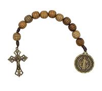 Chapelet de la décennie de Saint Benoît | Perles en bois de 11,5 mm | Magnifique crucifix doré et médaille de Saint Benoît | Saint patron des étudiants | Excellent cadeau catholique pour première