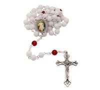 Chapelet de la miséricorde divine | Perles blanches et rouges avec un crucifix argenté et une image de la miséricorde divine en couleur | Excellent cadeau catholique pour la première communion, la