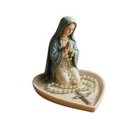 Chapelet de la Vierge Marie - Support de prière en résine sculptée à la main de 13 cm, base en forme de cœur pour un rangement sans nœuds | Décoration d'autel pour maison catholique et cadeau de