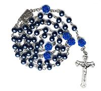 Chapelet de perles pour femme, chapelet catholique de première communion, cadeau de prière pour homme et femme, notre collier chapelet avec médaille rose de Lourdes et crucifix, Alliage, perle