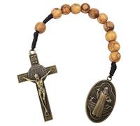 Chapelet de poche en bronze avec médaille de Saint Benoît d'une décennie - Crucifix de Saint Benoît - 10 mm - Perles de prière en bois d'olivier - Chapelet ouvert en bois - Fait à la main - Chapelet