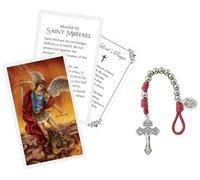 Chapelet de poche St Michel - Carte de prière de Saint Michel plastifiée - Chapelet de Saint Michel avec perles en hématite - Chapelet de la décennie de Saint Michel - Cartes catholiques - Lot de 3