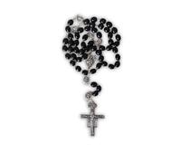 Chapelet de Saint François d'Assise en bois avec des grains noirs. Croix Saint-Damien. Chaplet Santa Chiara d'Assise. Rosaire métal, grains noirs