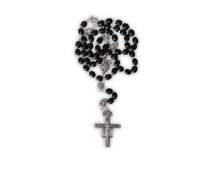 Chapelet de Saint François d'Assise en bois avec des grains noirs. Croix Saint-Damien. Chaplet Santa Chiara d'Assise. Rosaire métal, grains noirs