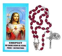 Chapelet du Sacré Coeur de Jésus (Prière et Instructions) - La Maison Du Chrétien - Bijouterie Religieuse - Collier pour Femmes - Cordon Rouge - Cœur Rouge