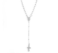 Chapelet en Argent Massif 925 Perles Bijoux Catholiques 60 cm - Colliers de Perles Crucifix Marie - Collier Croix en Argent Sterling pour Hommes - Cadeaux pour Femmes - Accessoires Gothiques des