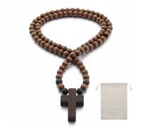 Chapelet en bois, croix en bois avec chapelet catholique, chapelet en bois dans un sac en lin naturel, mini croix tenant pour prière, méditation, cadeaux religieux chrétiens ou décorations de collier