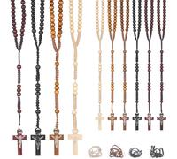 Chapelet en bois en vrac, chapelet en bois Catolicos avec Jésus Sainte Croix, chapelet de première communion en vrac avec sacs en organza, chapelet catholique pour baptême catholique, cadeau d'église
