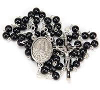 Chapelet en bois noir, convertible en pendentif homme ou collier femme. Médaille de la Vierge de Fatima et sac cadeau. Chapelet Fatima noir, Taille unique.