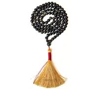 Chapelet en cristal de guérison gemaltique de 6 mm - 108 perles - Chapelet en cristal fait à la main pour prières hindoues et chrétiennes (obsidienne dorée)