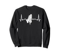 Chapelet en Forme de Battement de cœur avec Mains catholiques Sweatshirt