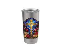 Chapelet en forme de croix catholique ornée, œuvre d'art en mosaïque sacrée Gobelet isotherme en acier inoxydable double paroi
