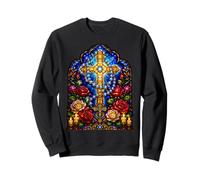 Chapelet en Forme de Croix catholique ornée, œuvre d'art en mosaïque sacrée Sweatshirt