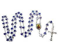 Chapelet en forme de cœur bleu avec Vierge noire de Czéstochau - Chapelet de Marie d'environ 54 cm