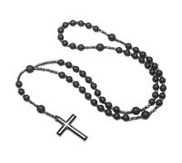 Chapelet en obsidienne noire mate avec croix - Bijoux spirituels pour homme et femme - Protection de l'énergie