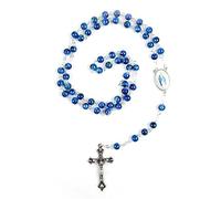 Chapelet en perles de verre - Collier catholique avec pendentif crucifix - Bijoux religieux pour femme