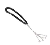 Chapelet Musulman 99 Perles en Agate Noire, Aide au Comptage des prières | Noms d’Allah et Muhammad Gravés, Double Rang, Boîte Présent Artisanale, pour Mosquée, Mariage Islamique ou Style Aléatoire
