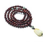 Chapelet Perles 108 Bracelet en Bois de Santal Rouge avec Pendentif Néphrite, Mala Bouddhiste Bracelet en Bois pour Méditation Yoga 10 mm, 10 mm