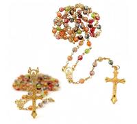 Chapelet pour femme avec croix en acier inoxydable plaqué or, chapelet catholique, collier de perles de prière avec croix, idéal pour les cérémonies religieuses telles que la communion et le baptême